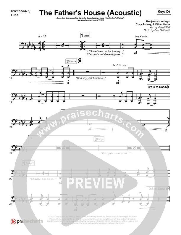 The Father's House (Acoustic) Trombone 3/Tuba (Cory Asbury)