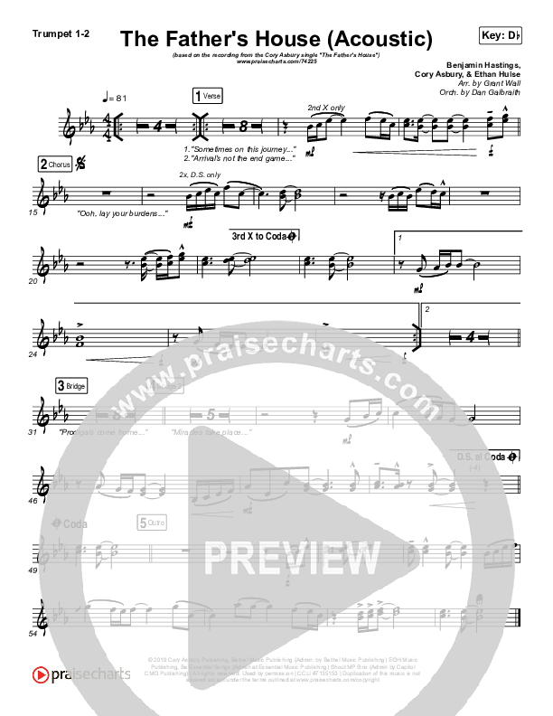 The Father's House (Acoustic) Brass Pack (Cory Asbury)