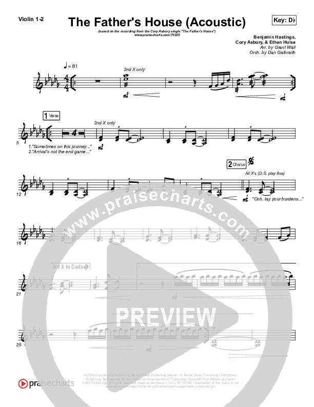 The Father's House (Acoustic) Violin 1/2 (Cory Asbury)