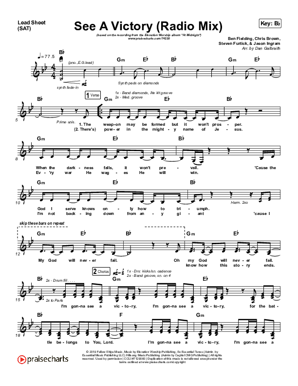 See A Victory (Radio) Lead Sheet (SAT) (Elevation Worship)