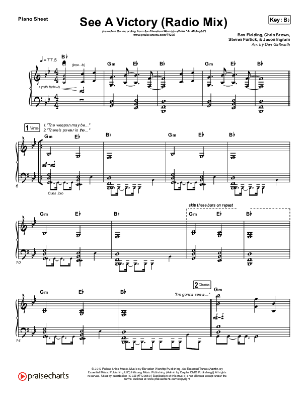 See A Victory (Radio) Piano Sheet (Elevation Worship)