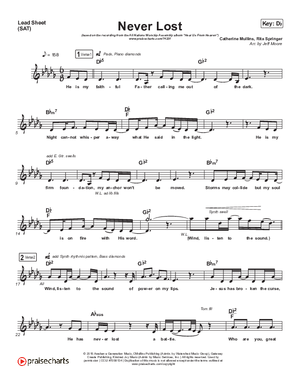 Never Lost Lead Sheet (SAT) (All Nations Music)