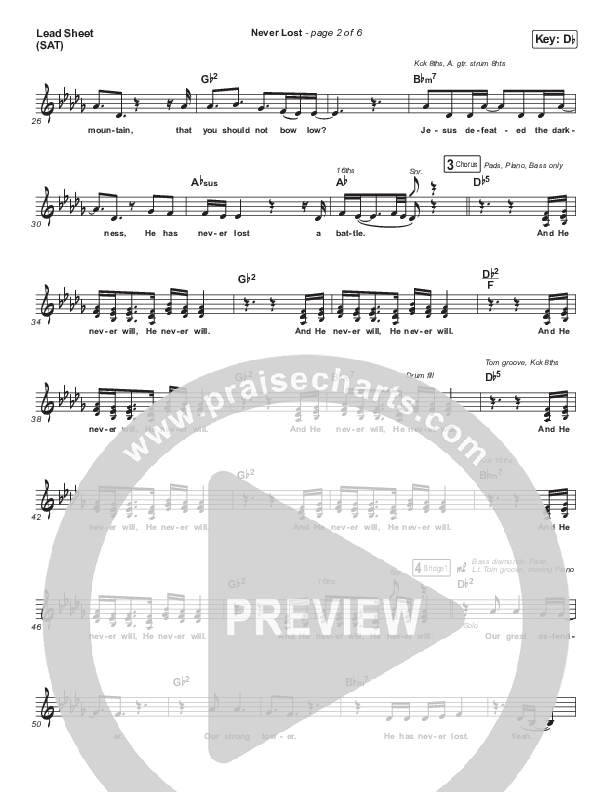 Never Lost Lead Sheet (SAT) (All Nations Music)