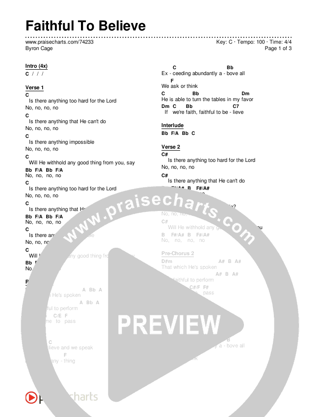 Faithful To Believe Chords & Lyrics (Byron Cage)