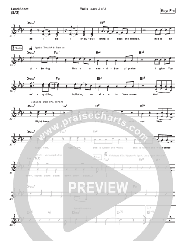 Walls Lead Sheet (SAT) (Planetshakers)
