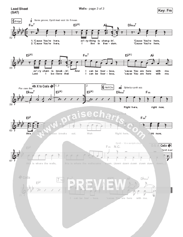 Walls Lead Sheet (SAT) (Planetshakers)