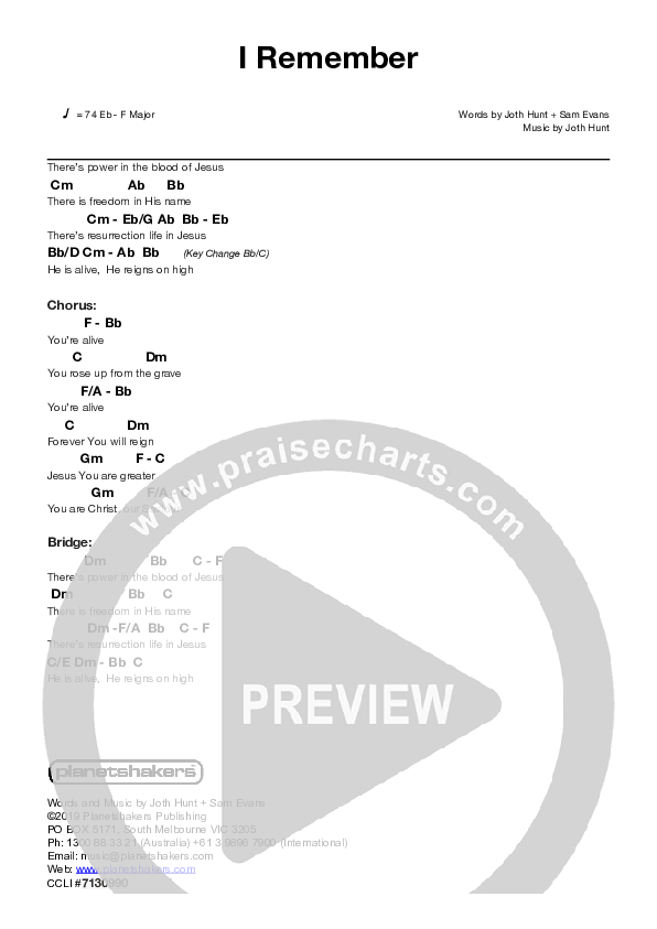 I Remember Chords & Lyrics (Planetshakers)