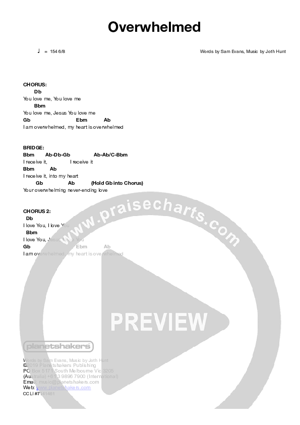 Overwhelmed Chord Chart (Planetshakers)