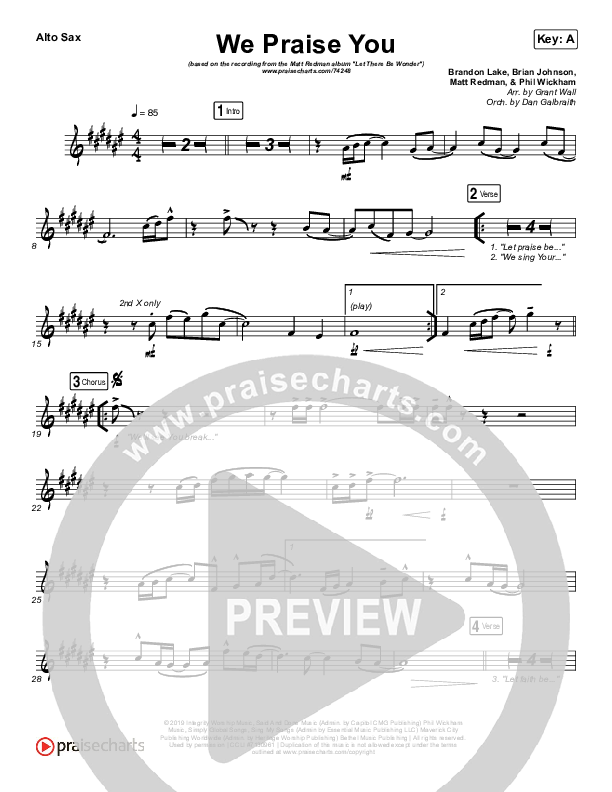 We Praise You (Live) Alto Sax (Matt Redman / Brandon Lake)