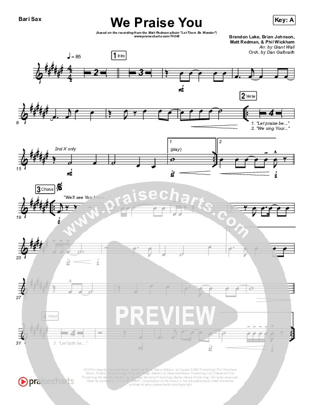 We Praise You (Live) Bari Sax (Matt Redman / Brandon Lake)