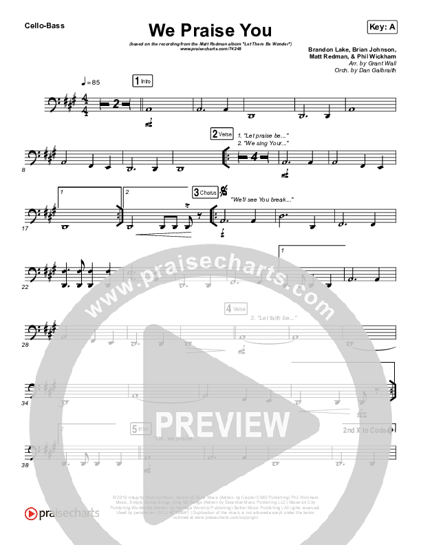 We Praise You (Live) Cello/Bass (Matt Redman / Brandon Lake)