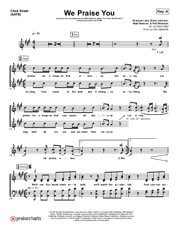 We Praise You (Live) Choir Sheet (SATB) (Matt Redman / Brandon Lake)