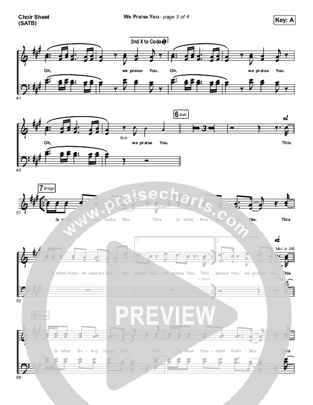 We Praise You (Live) Choir Sheet (SATB) (Matt Redman / Brandon Lake)