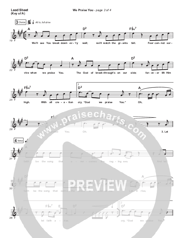 We Praise You (Live) Lead Sheet (Melody) (Matt Redman / Brandon Lake)