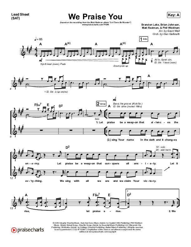 We Praise You (Live) Lead Sheet (SAT) (Matt Redman / Brandon Lake)