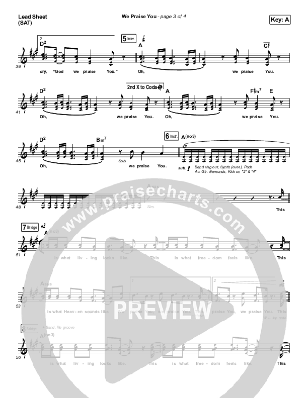 We Praise You (Live) Lead Sheet (SAT) (Matt Redman / Brandon Lake)
