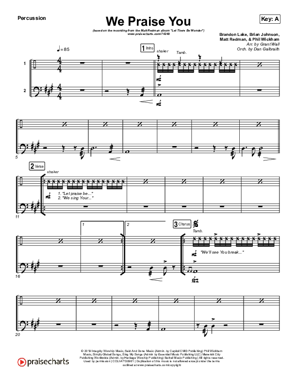 We Praise You (Live) Percussion (Matt Redman / Brandon Lake)