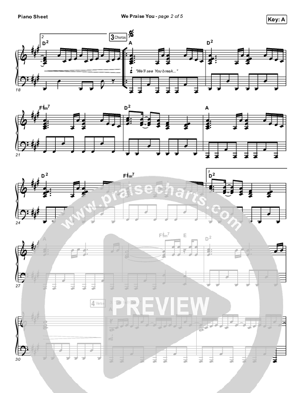 We Praise You (Live) Piano Sheet (Matt Redman / Brandon Lake)