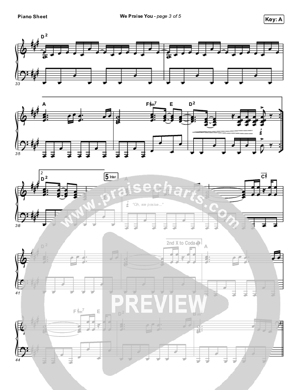 We Praise You (Live) Piano Sheet (Matt Redman / Brandon Lake)