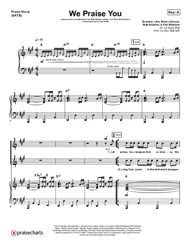 We Praise You (Live) Piano/Vocal Pack (Matt Redman / Brandon Lake)