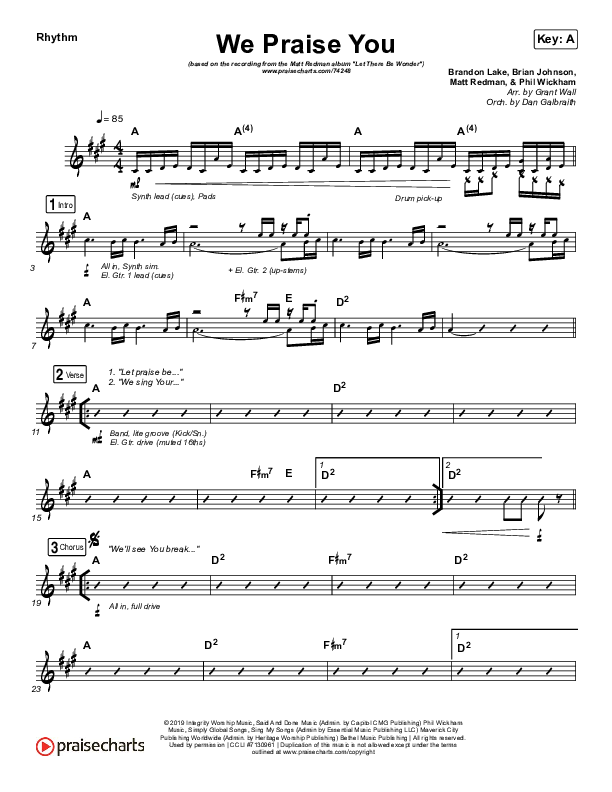 We Praise You (Live) Rhythm Chart (Matt Redman / Brandon Lake)