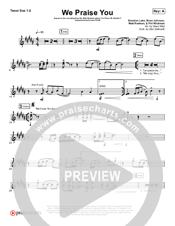 We Praise You (Live) Tenor Sax 1/2 (Matt Redman / Brandon Lake)