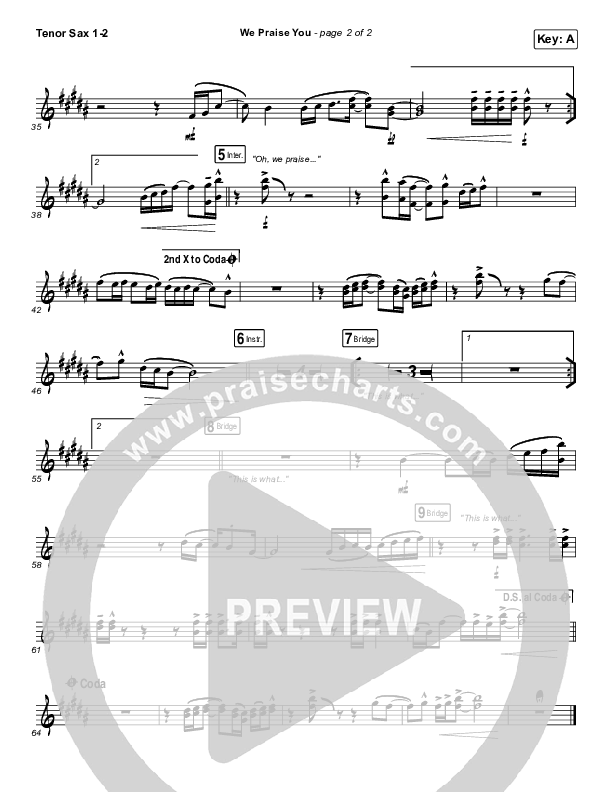 We Praise You (Live) Tenor Sax 1/2 (Matt Redman / Brandon Lake)