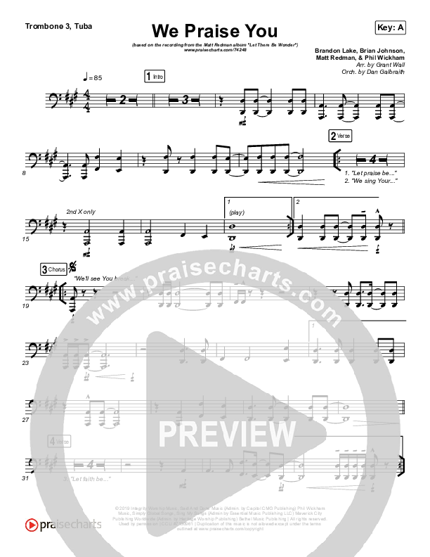 We Praise You (Live) Trombone 3/Tuba (Matt Redman / Brandon Lake)