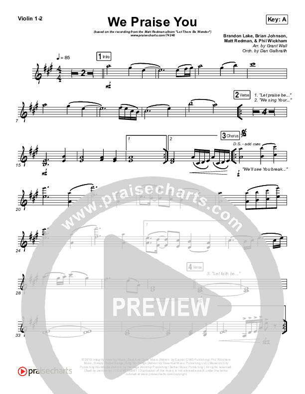 We Praise You (Live) Violin 1/2 (Matt Redman / Brandon Lake)