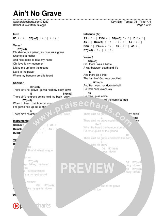 Ain't No Grave Chords & Lyrics (Bethel Music / Molly Skaggs)