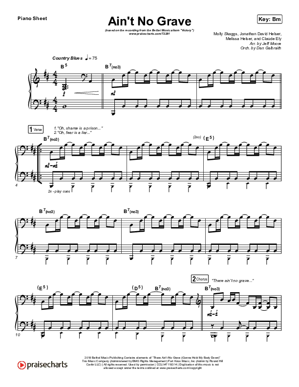 Ain't No Grave Piano Sheet (Bethel Music / Molly Skaggs)