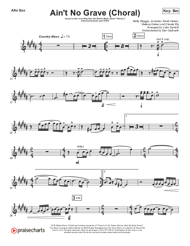 Ain't No Grave (Choral Anthem SATB) Alto Sax (Bethel Music / Molly Skaggs / Arr. Luke Gambill)
