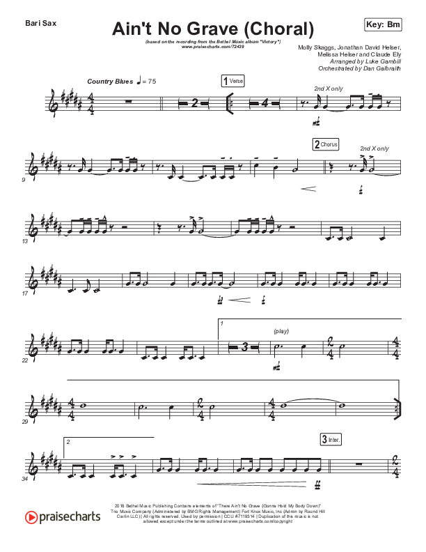 Ain't No Grave (Choral Anthem SATB) Bari Sax (Bethel Music / Molly Skaggs / Arr. Luke Gambill)