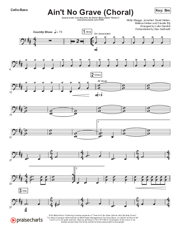 Ain't No Grave (Choral Anthem SATB) Cello/Bass (Bethel Music / Molly Skaggs / Arr. Luke Gambill)