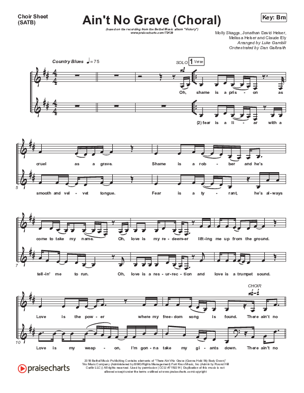 Ain't No Grave (Choral Anthem SATB) Choir Vocals (SATB) (Bethel Music / Molly Skaggs / Arr. Luke Gambill)