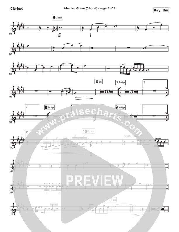 Ain't No Grave (Choral Anthem SATB) Clarinet (Bethel Music / Molly Skaggs / Arr. Luke Gambill)