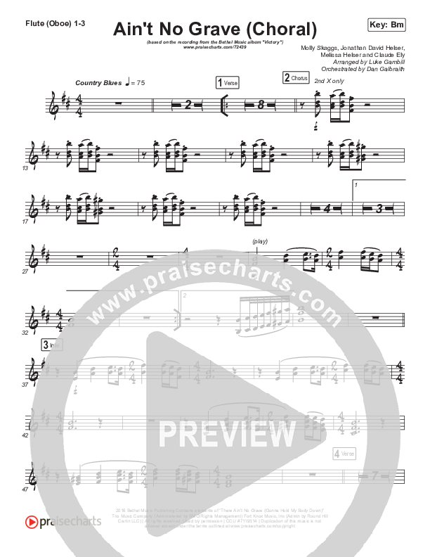 Ain't No Grave (Choral Anthem SATB) Flute/Oboe 1/2/3 (Bethel Music / Molly Skaggs / Arr. Luke Gambill)