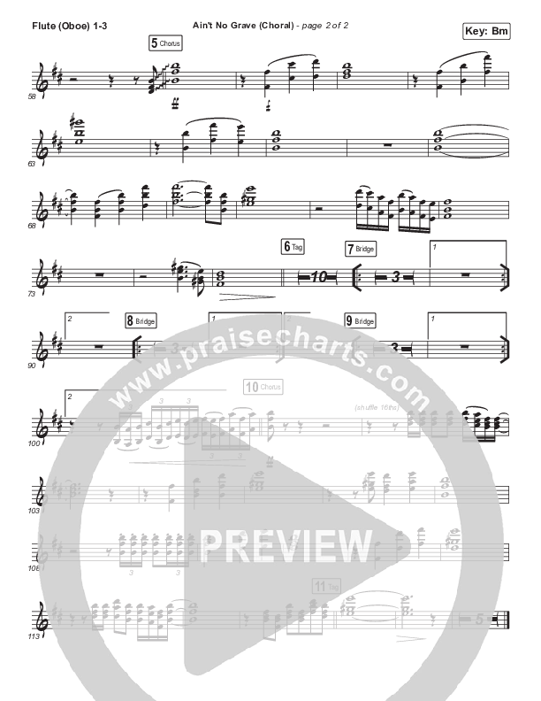 Ain't No Grave (Choral Anthem SATB) Flute/Oboe 1/2/3 (Bethel Music / Molly Skaggs / Arr. Luke Gambill)