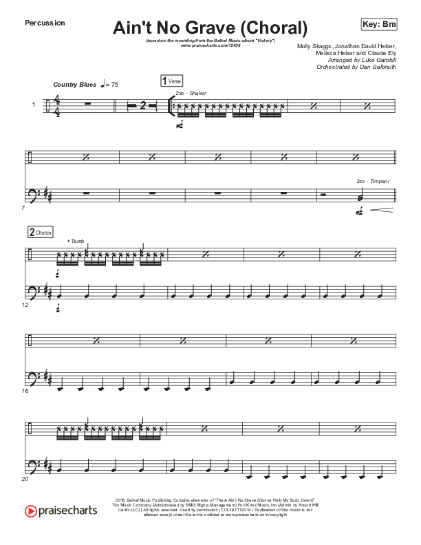 Ain't No Grave (Choral Anthem SATB) Percussion (Bethel Music / Molly Skaggs / Arr. Luke Gambill)