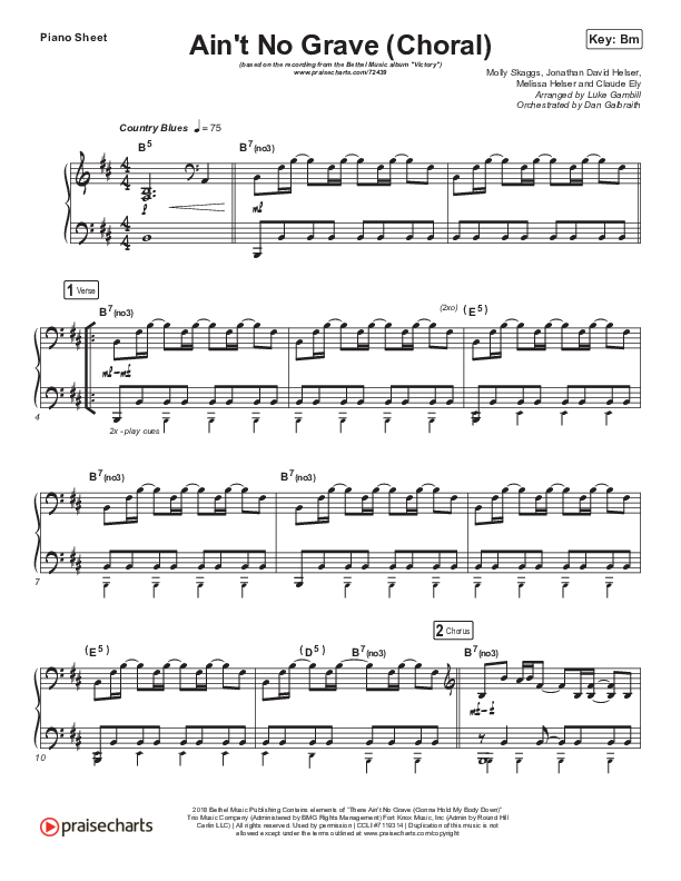 Ain't No Grave (Choral Anthem SATB) Piano Sheet (Bethel Music / Molly Skaggs / Arr. Luke Gambill)