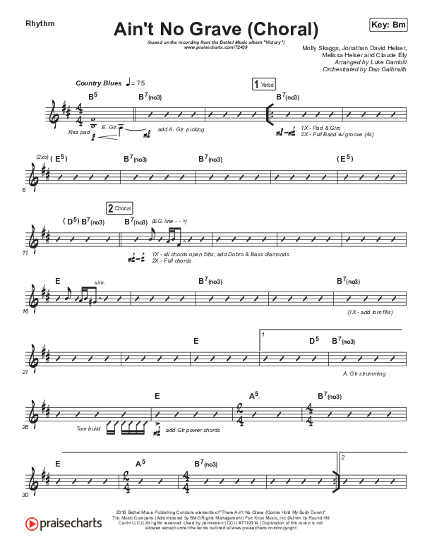 Ain't No Grave (Choral Anthem SATB) Rhythm Chart (Bethel Music / Molly Skaggs / Arr. Luke Gambill)