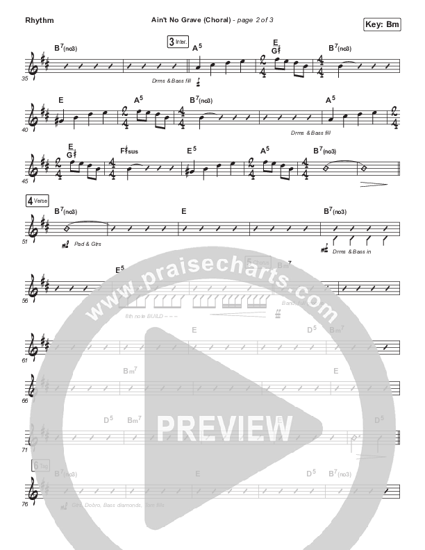 Ain't No Grave (Choral Anthem SATB) Rhythm Chart (Bethel Music / Molly Skaggs / Arr. Luke Gambill)