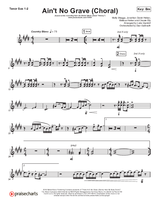 Ain't No Grave (Choral Anthem SATB) Tenor Sax 1/2 (Bethel Music / Molly Skaggs / Arr. Luke Gambill)