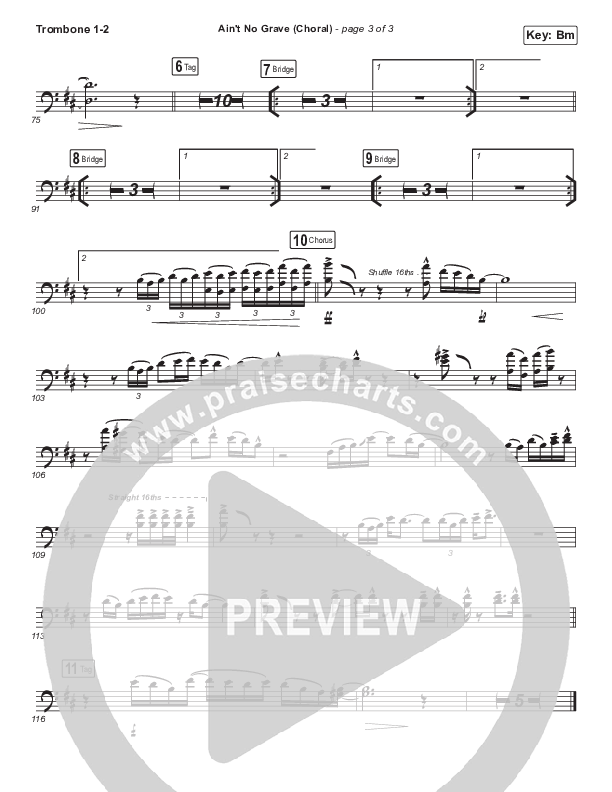 Ain't No Grave (Choral Anthem SATB) Trombone 1/2 (Bethel Music / Molly Skaggs / Arr. Luke Gambill)