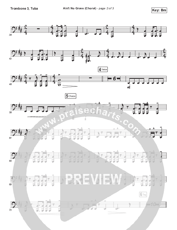Ain't No Grave (Choral Anthem SATB) Trombone 3/Tuba (Bethel Music / Molly Skaggs / Arr. Luke Gambill)