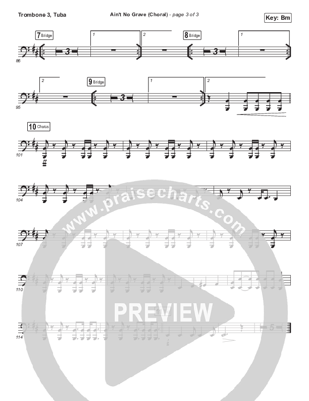 Ain't No Grave (Choral Anthem SATB) Trombone 3/Tuba (Bethel Music / Molly Skaggs / Arr. Luke Gambill)