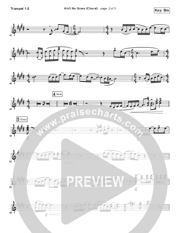 Ain't No Grave (Choral Anthem SATB) Trumpet 1,2 (Bethel Music / Molly Skaggs / Arr. Luke Gambill)