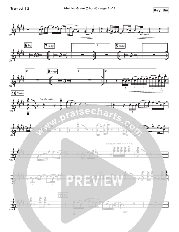 Ain't No Grave (Choral Anthem SATB) Trumpet 1,2 (Bethel Music / Molly Skaggs / Arr. Luke Gambill)