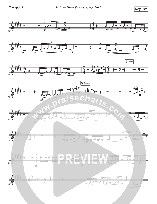 Ain't No Grave (Choral Anthem SATB) Trumpet 3 (Bethel Music / Molly Skaggs / Arr. Luke Gambill)