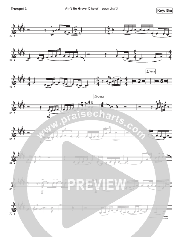 Ain't No Grave (Choral Anthem SATB) Trumpet 3 (Bethel Music / Molly Skaggs / Arr. Luke Gambill)